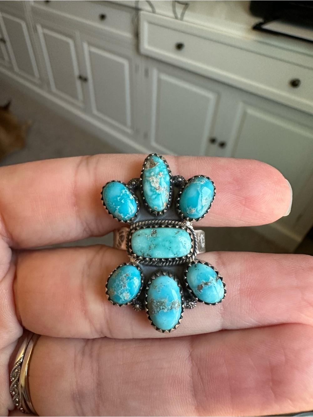 SOLD White Water Turquoise Adjustable Sterling Silver Ring 🩵 - Picture 4 of 6